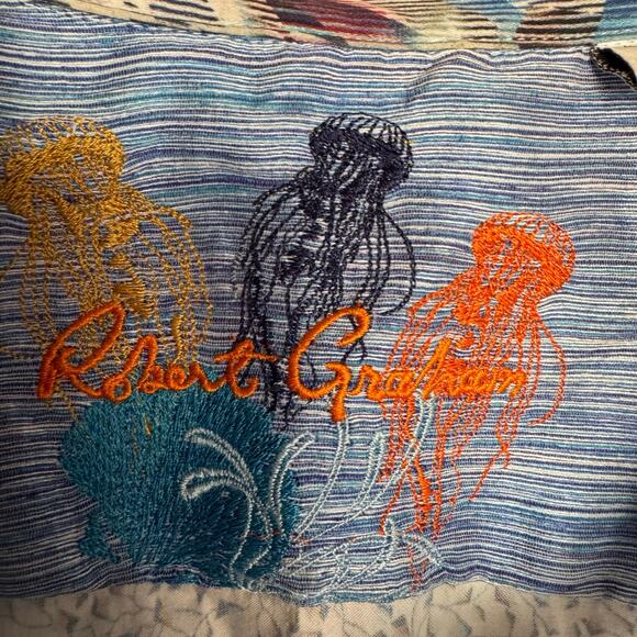 Robert Graham Shirt Casual Button Up Large White Blue Long Sleeve Pattern Cuff - Picture 8 of 8